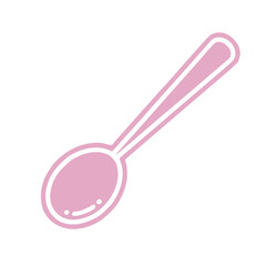 A simple pink spoon with a rounded bowl and elongated handle, set against a white background.