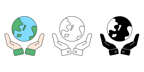 Hand and earth icon set, Human Environmental Protection flat simple infographics design template. SDGs vector illustration.