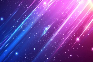 Fototapeta premium Fantasy background of glowing stars and shooting stars with colorful stripes in purple and blue