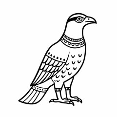 Fototapeta premium Ancient Egyptian Sacred Falcon Line Art Illustration in Black and White