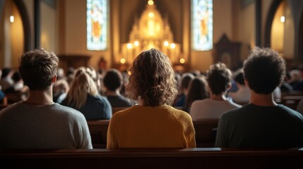 people sitting on chairs inside a church