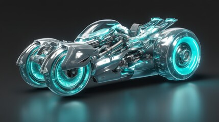 Futuristic Teal Neon Motorcycle 3D Render