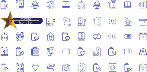 Charging icon set. Containing charge, battery,