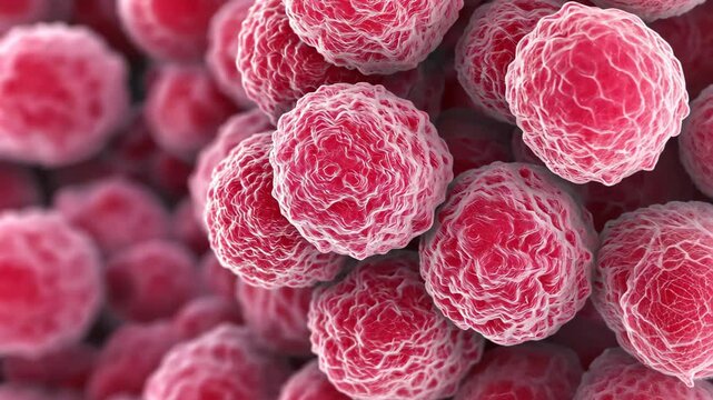 Close-up 3D illustration of pink biological cells with detailed texture in a clustered arrangement Microscopic view concept for medical research and healthcare design