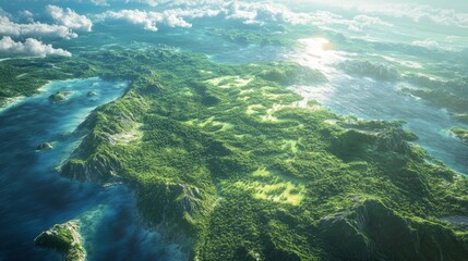 Fototapeta premium breathtaking view of Earth from space, highlighting green forests and clean oceans, emphasizing a healed planet