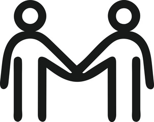 Simple black line art illustration of two stick figures holding hands.
