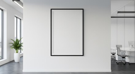 A corporate office wall with a blank poster frame. copyspace. textspace