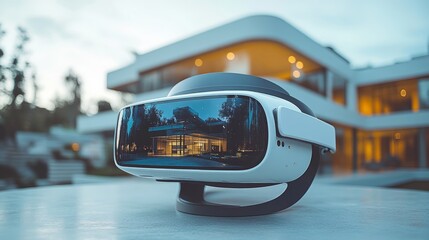 Obraz premium A VR headset sits on a surface, highlighting modern architecture