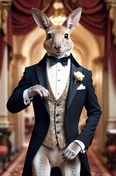 Antropomorfismo, canguro, , retrato, arte, hombre canguro elegante