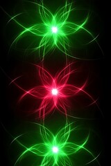 Radiant digital flowers in vibrant glowing hues with black backdrop