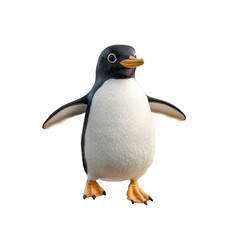 Obraz premium A cartoon penguin with a friendly expression stands with its arms open, appearing ready for a hug, against a transparent backdrop