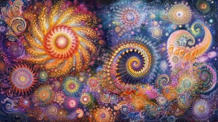Abstract Fractal Painting with Swirls and Vibrant Colors for Meditation