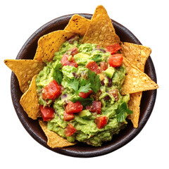 A Fresh Bowl of Guacamole with Tortilla Chips Isolated on Transparent Background
