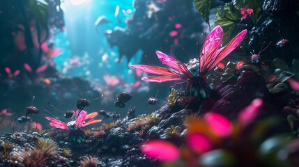 The pink elves of the fantasy forest