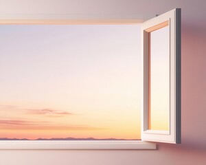 A therapy room window showing a glowing sunrise, symbolizing new beginnings, hope, and positivity in mental health recovery