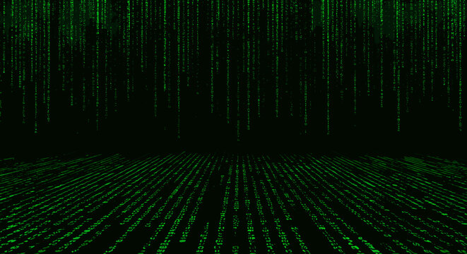 Matrix-style green code background with flowing digital rain effect
