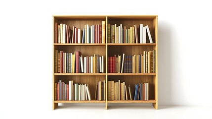 In-house furniture asset wooden bookshelf item against white background in modern environment