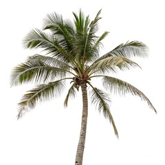 Exotic palm tree with large, vibrant leaves and a simple, elegant shape, captured against a clean white background to highlight its tropical appeal