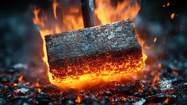 Molten metal anvil in blacksmith forge