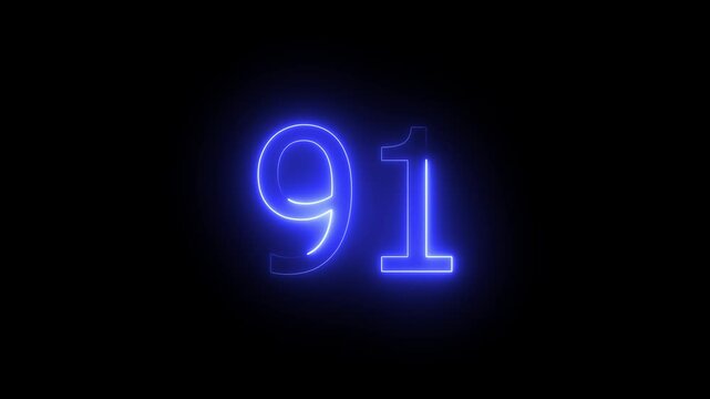 neon text 91 number. 91 Crystal text level change video animation for video game, game round level concept