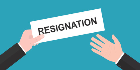 Employee hand sending a resignation letter to the other boss hand. Letter of resignation paper document, Resignation of the government or workers, business concept.