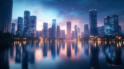 Fototapeta premium A Scene of a Big City at Evening neon light futuristic