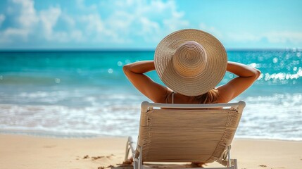 Summer Bliss: Woman Relaxing on the Beach in a Lounge Chair