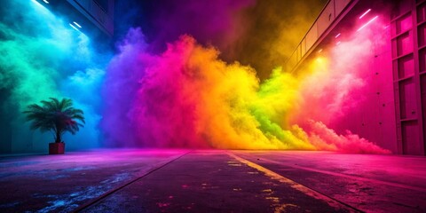 A vibrant, bold background with a mix of bright neon colors, creating an energetic and dynamic atmosphere