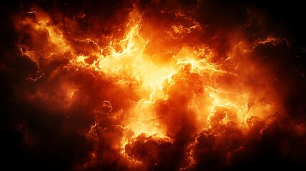 Fototapeta premium Flaming clouds explosion in sky, abstract energy backdrop