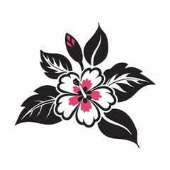 Obraz premium Black and pink hibiscus flower with leaves
