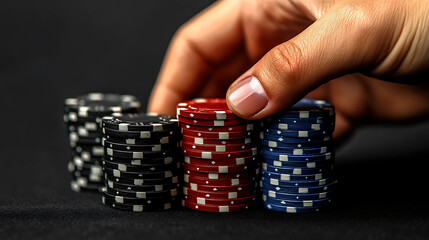 Naklejka premium Poker chips on a black background. 