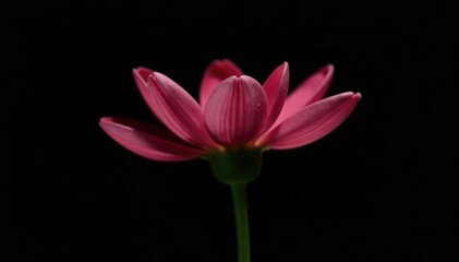 Naklejka premium Single gypsophila flower stem in stark contrast to black background, flowers, botanicals