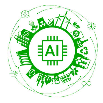 AI Energy Technologies. Ecology with artificial intelligence. Energy revolution.