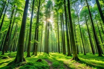 Fototapeta premium Green forest in the morning