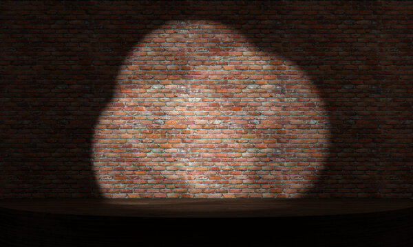 Empty stage with spotlights. Bricks in the background.