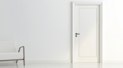 Modern entryway with white door and minimalist furniture in a bright space