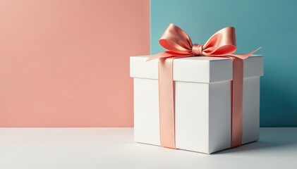 Obraz premium Tall white box with a wide horizontal rectangle background, decorative box, gift wrapping