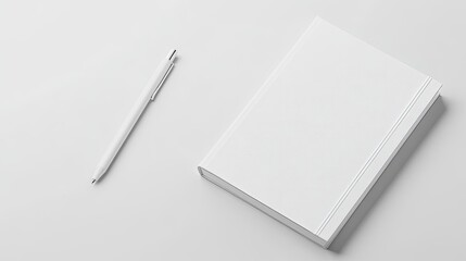 Minimalist White Notebook and Pen on Clean Surface Aesthetic