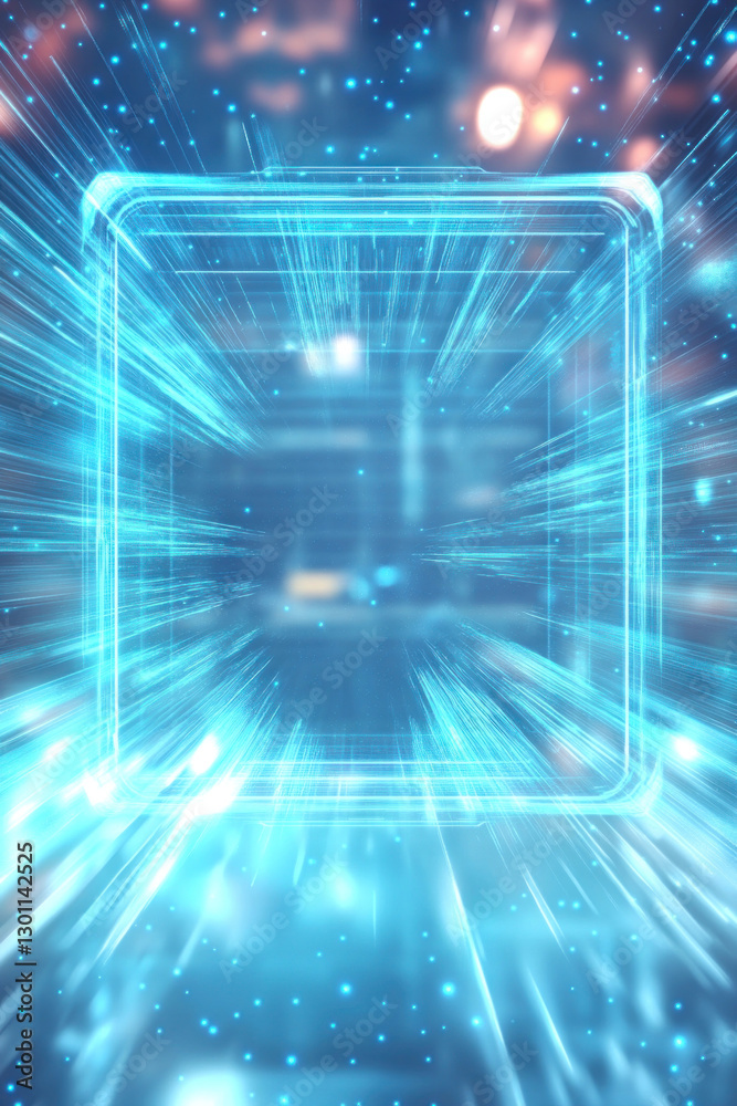Wall mural glowing lines converging into digital frame symbolizing data transfer