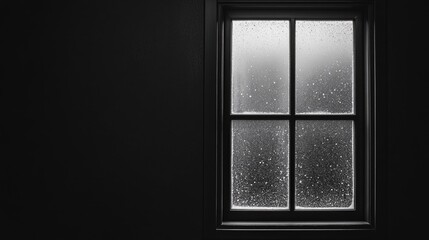 Raindrops on Window Pane in Dark Room with Soft Lighting Effects