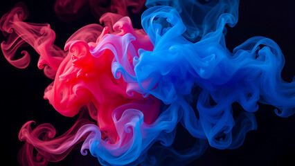 Vibrant pink and blue swirling abstract ink in water, representing a creative and dynamic mix of colors, perfect for artistic backgrounds or designs