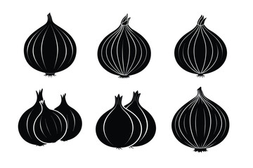 Set of Six Various Onion icons Silhouettes vector