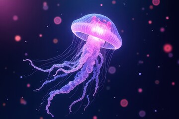 Fototapeta premium Radiant Jellyfish with Crystalline Tentacles: Pulsing Quantum Light in a Neon-Lit Galaxy