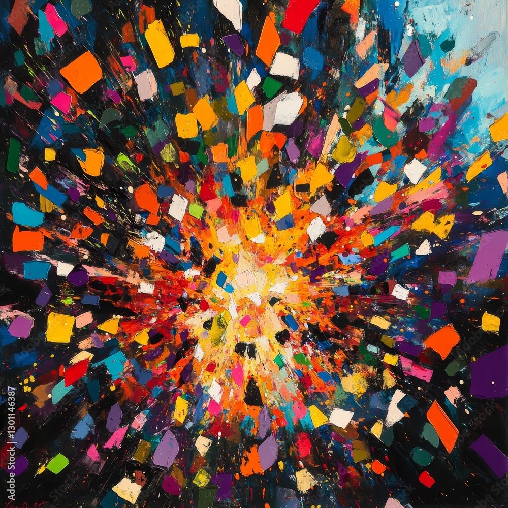 Poster explosive palette: a vibrant burst of colors in abstract expressionism painting with thick impasto t