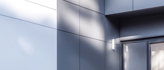 Modern architecture highlights sleek design features and natural light on a sunny day