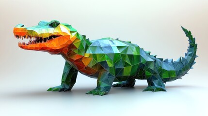 Obraz premium Low-poly alligator model, vibrant colors, studio, 3D render, children's book