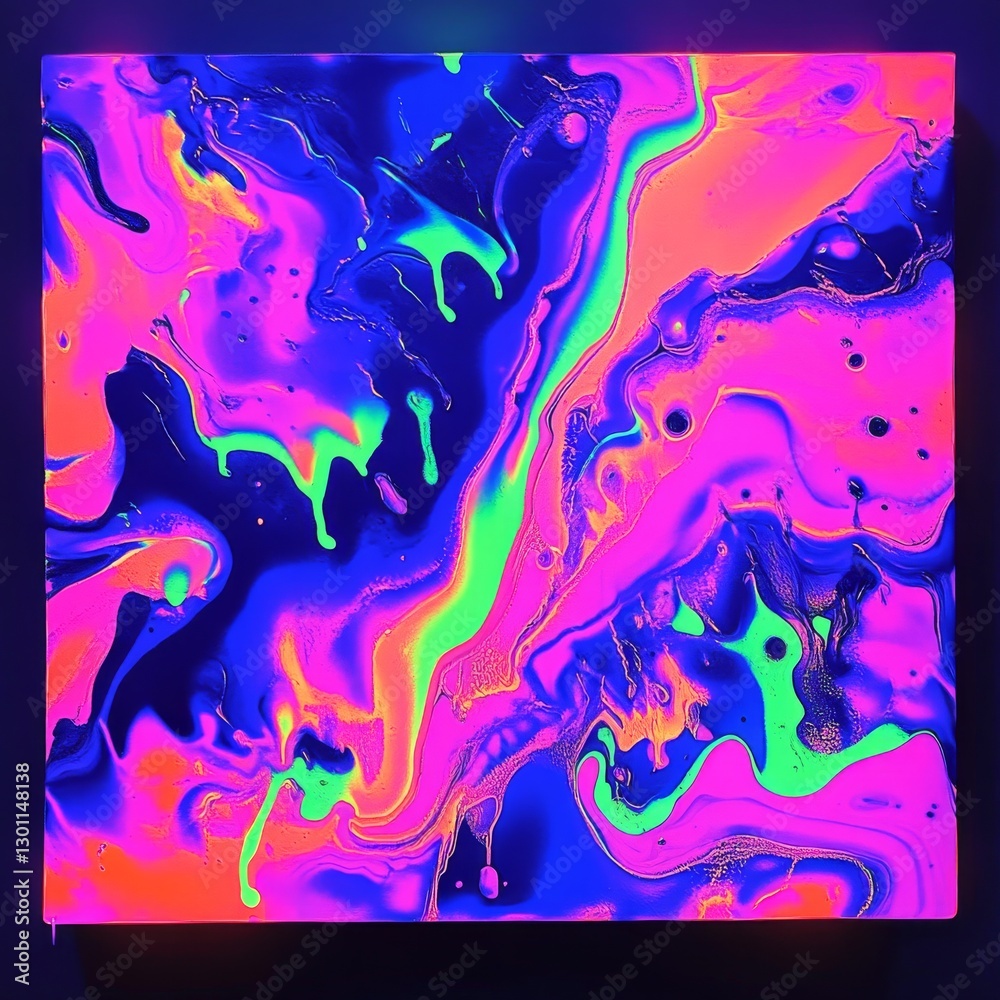 Fototapete vibrant abstract fluid art: a captivating display of neon colors, dynamic patterns, and fluid moveme