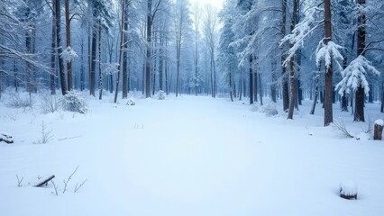 Naklejka premium blanket of snow covering the ground in a frosty forest, landscape, ground, climate