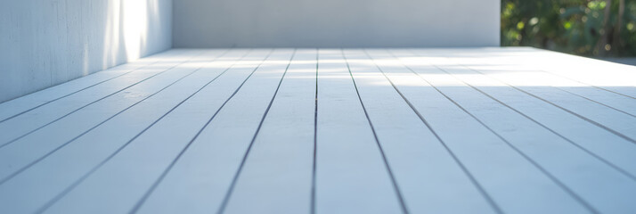 Modern wooden deck view with natural light illuminating sleek surface