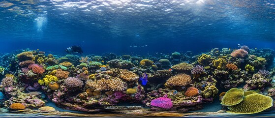 Vibrant coral reef aquarium panorama